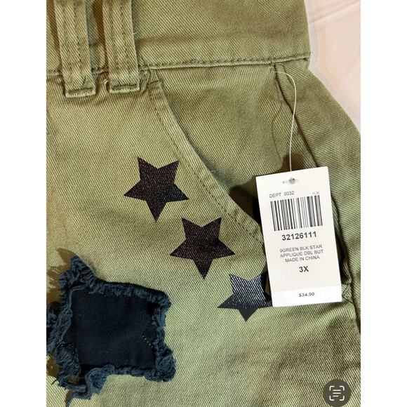 NWT Social Collision 3XL Green Denim Mini Skirt Black Star patch Hot Topic - Picture 4 of 8